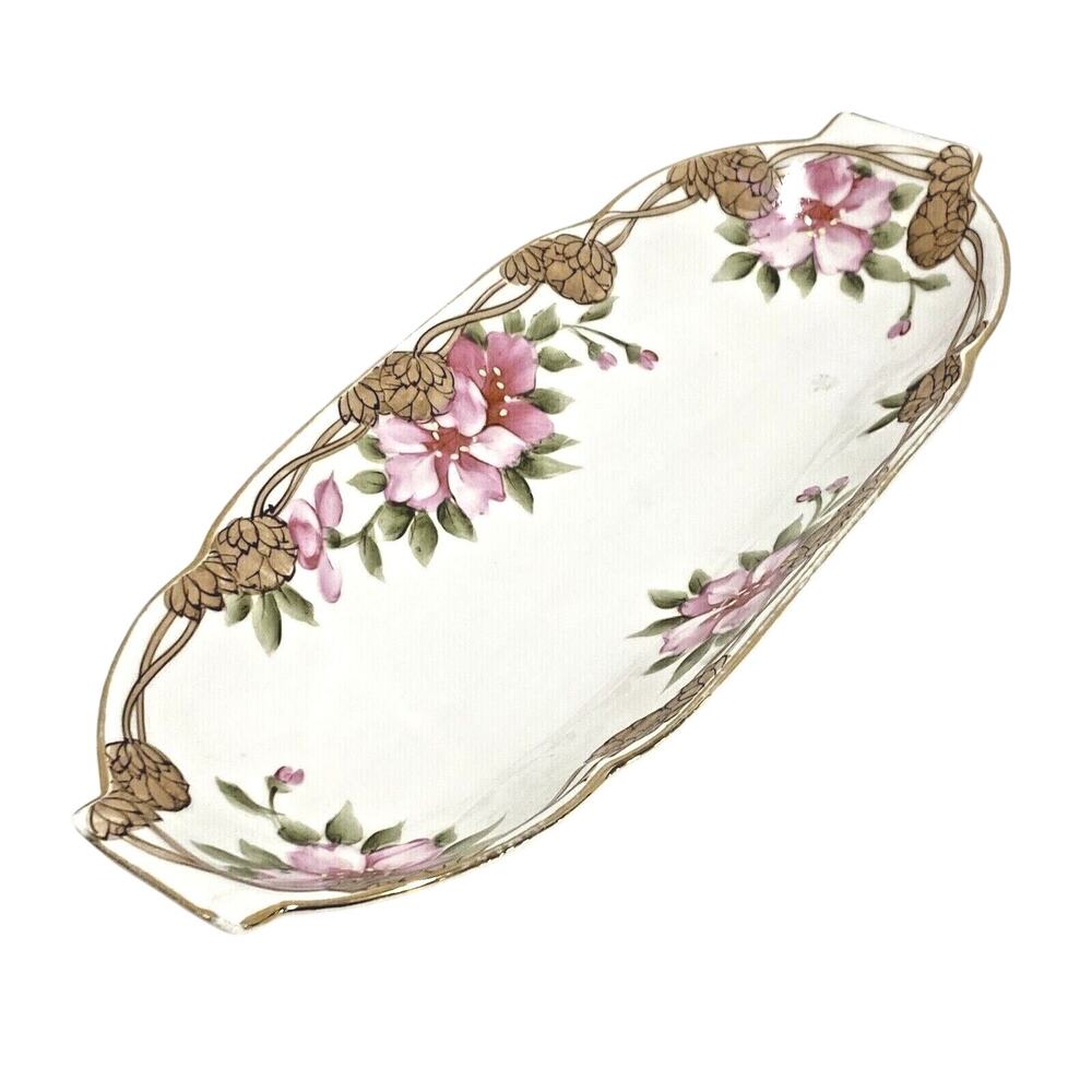 Vintage Nippon porcelain relish dish serving tray hand painted romantic art deco